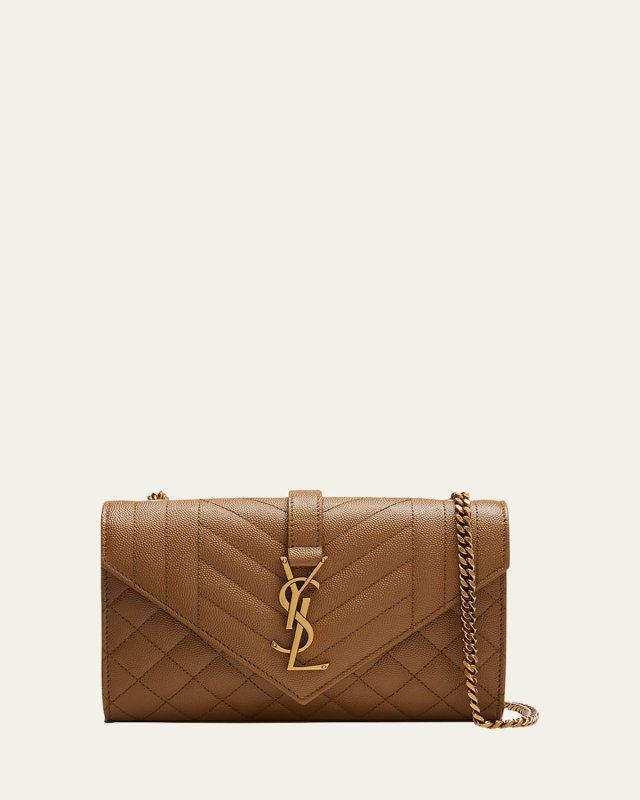 Envelope Triquilt Small YSL Shoulder Bag in Grained Leather